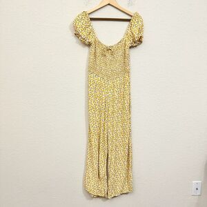 FAITHFULL THE BRAND Laszlo Smocked Jumpsuit Yellow Floral Wide Leg